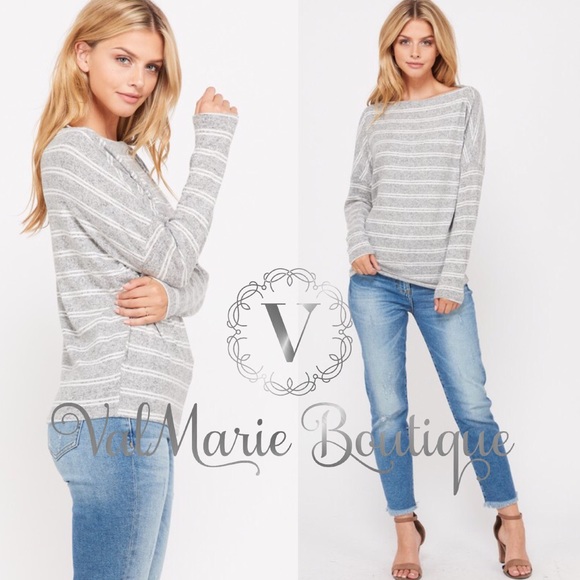 Grey striped off shoulder top - Picture 3 of 4